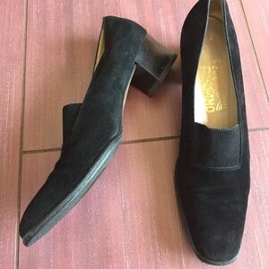 Salvatore Ferragamo square toe suede pumps
